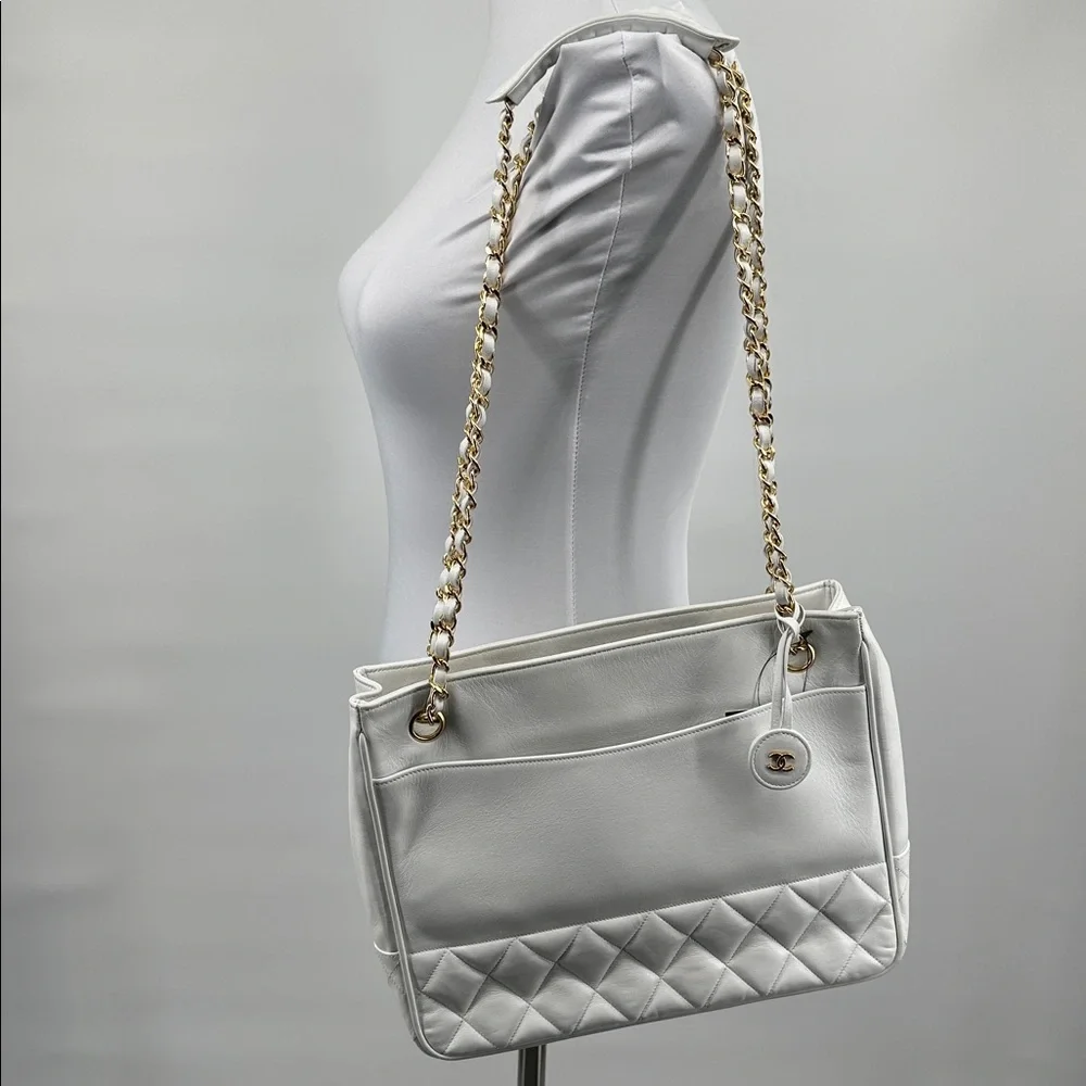 Authenticated CHANEL Quilted Shoulder Bag- White - Picture 16 of 16